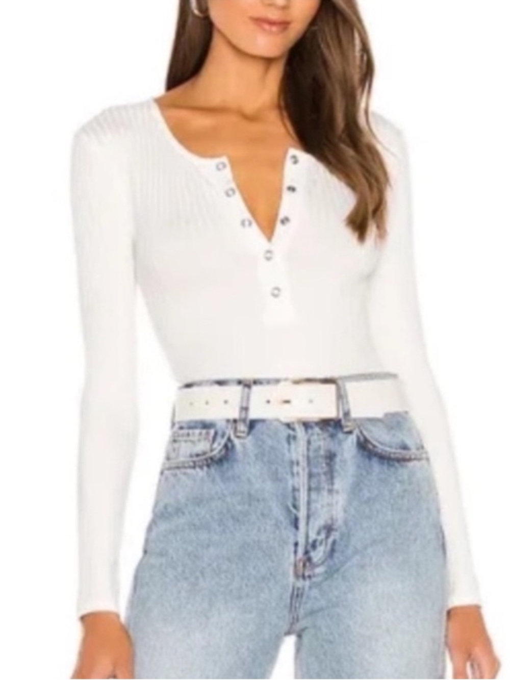 Lovers and Friends White Ribbed Long Sleeve Body Suit